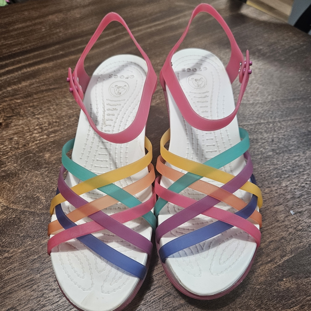 Crocs Huarache Wedge Sandals - Multi-Color Rainbow - Size W7 - Picture 3 of 7